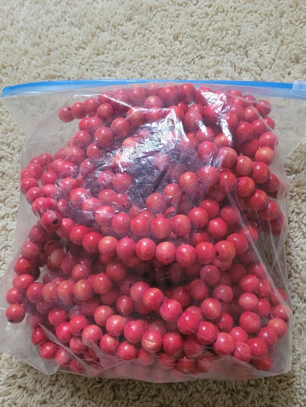 Wooden Garland Beads (4) Strands Christmas Tree Holiday Decor Mantle Red